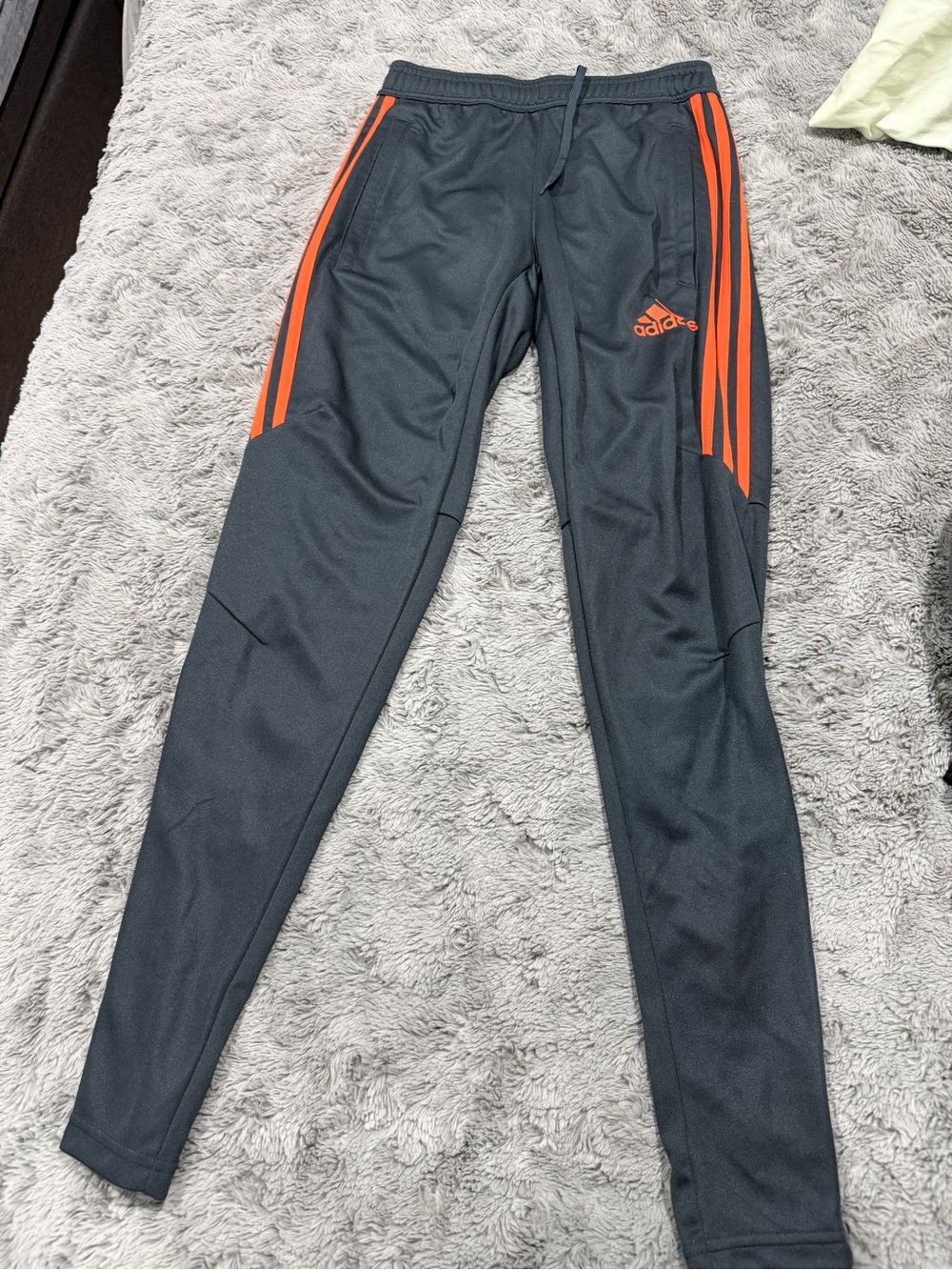 adidas Men's Charcoal Track Joggers with Orange Stripes